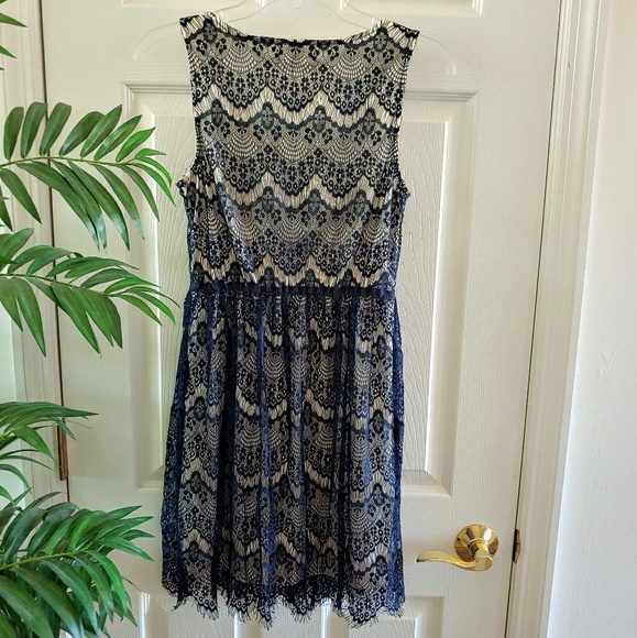 Altar'd State Lace Overlay A-Line Mini Dress Navy Blue Champagne XS - Picture 6 of 8